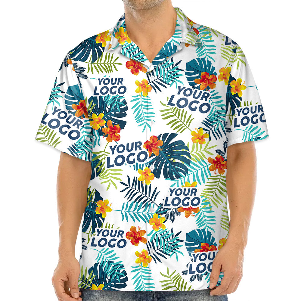 Custom Photo Tropical Vibes Only - Company Logo Personalized Custom Unisex Tropical Hawaiian Shirt - Summer Vacation Gift, Gift For Coworker, Team Members