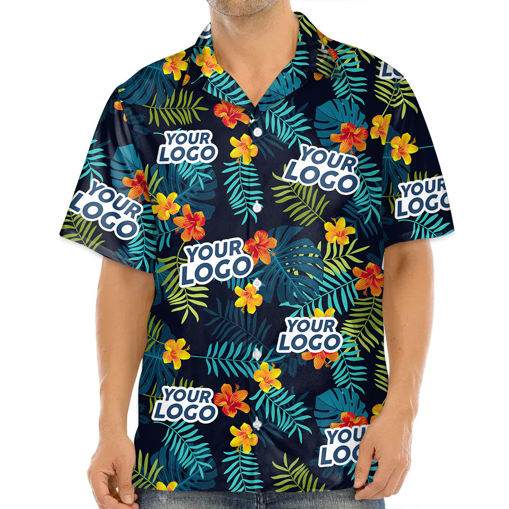 Custom Photo Tropical Vibes Only - Company Logo Personalized Custom Unisex Tropical Hawaiian Shirt - Summer Vacation Gift, Gift For Coworker, Team Members
