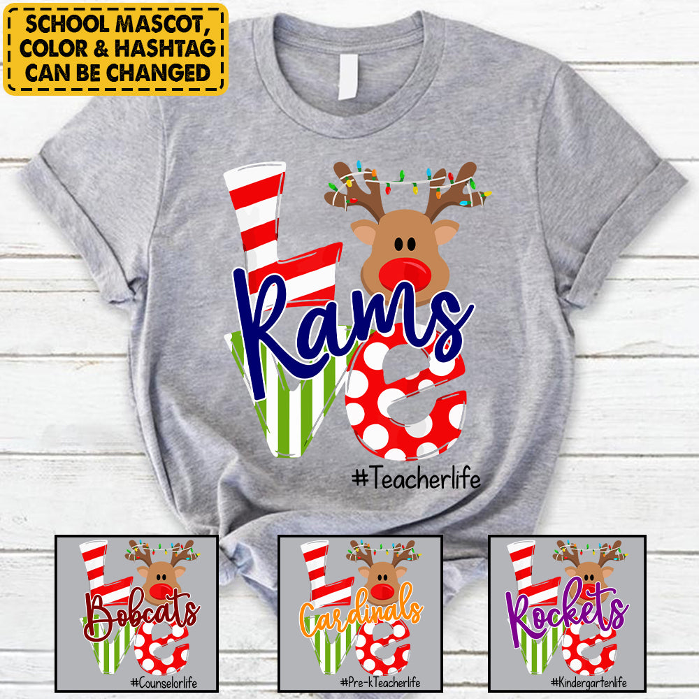 Personalized Love School Mascot Custom Hashtag Christmas Teacher Shirt
