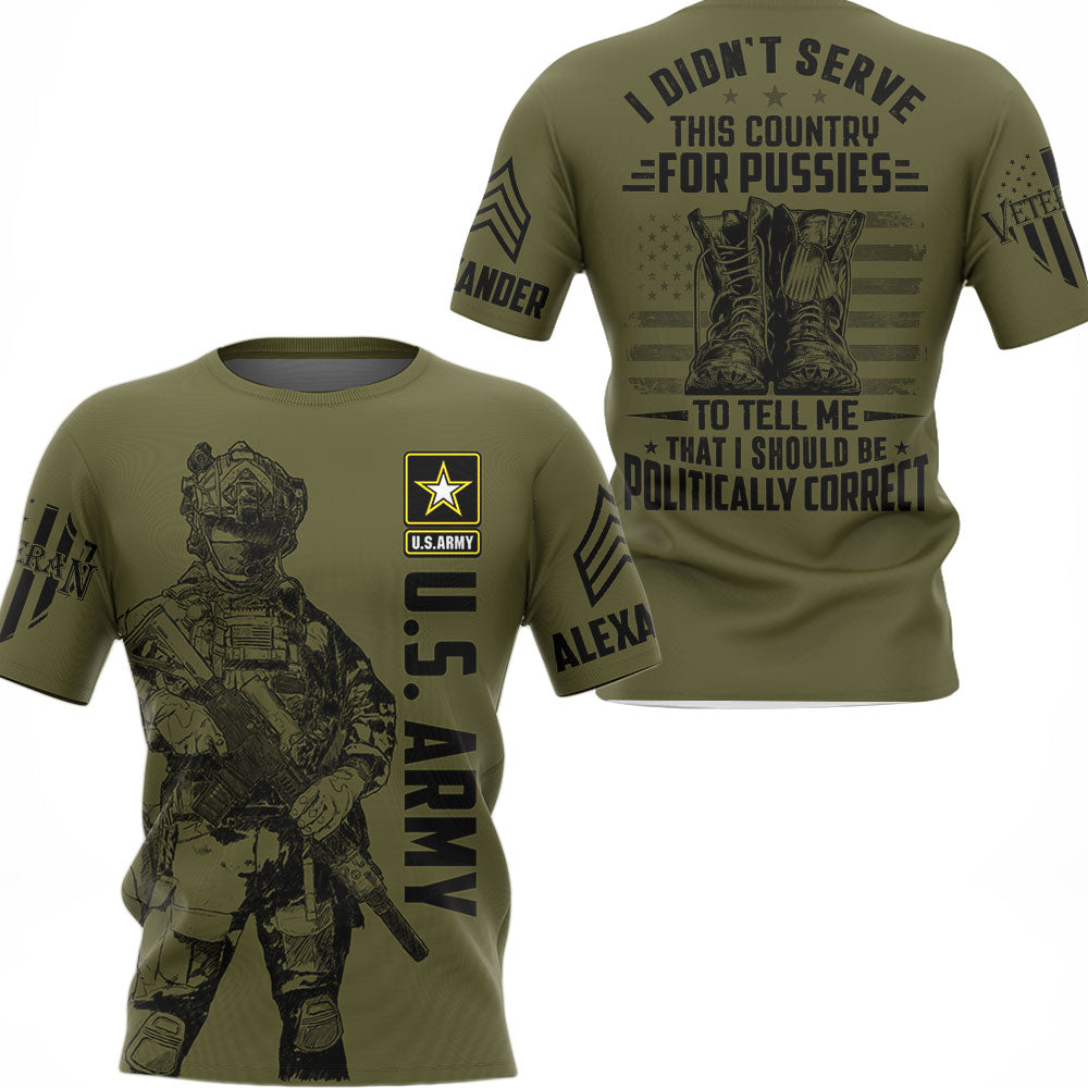 I Didn't Serve This Country For Pussies To Tell Me That I Should Be Politically Correct Personalized All Over Print Shirt For Veteran H2511