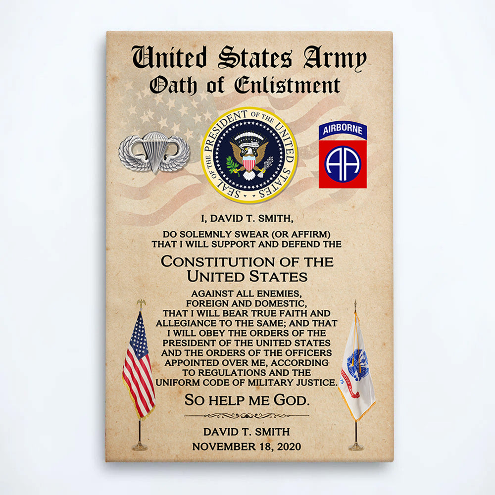 Personalized Canvas And Poster Oath of Enlistment Military Gift For Veterans K1702