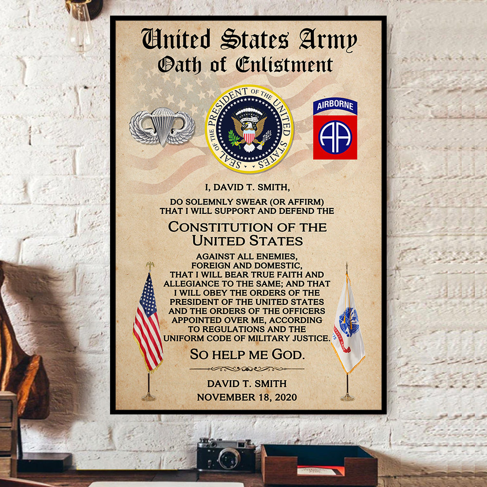 Personalized Canvas And Poster Oath of Enlistment Military Gift For Veterans K1702