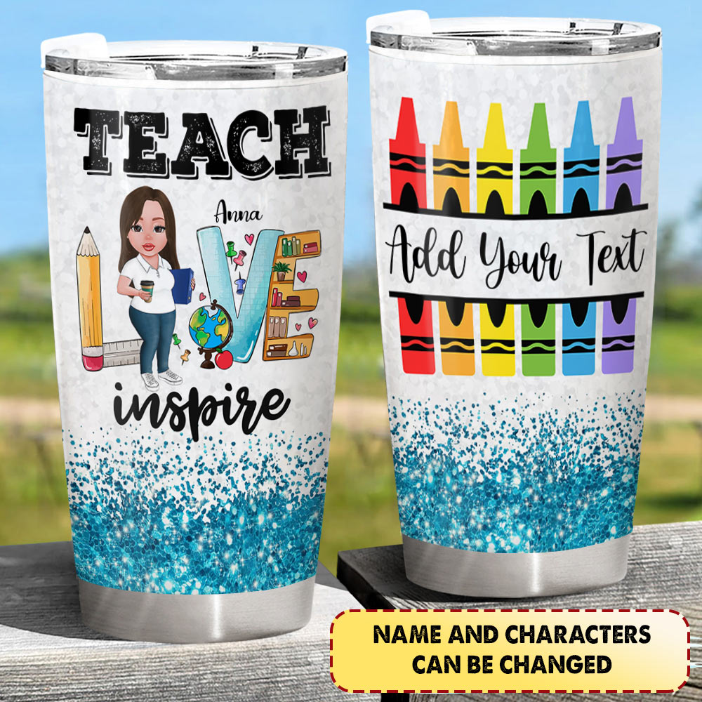 Personalized Teach Love Inspire Color Glitter Tumbler Gift Back To School For Teacher