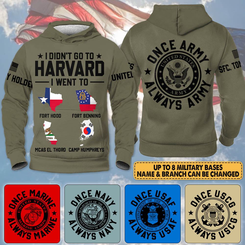 Personalized All Over Print Shirt For Patriotic Veterans - I Didn't Go To Harvard I Went To Military Base Location Once Army Always Army H2511