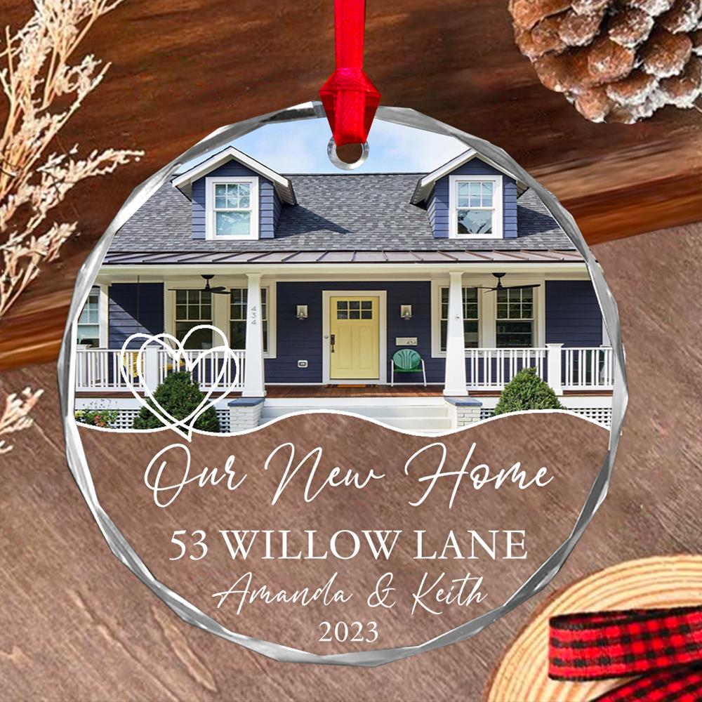 Luxury Ornament New Home Photo, Custom House Address Ornament, Housewarming Gift, Realtor Client Gift, Couples Home Personalized Glass Ornament