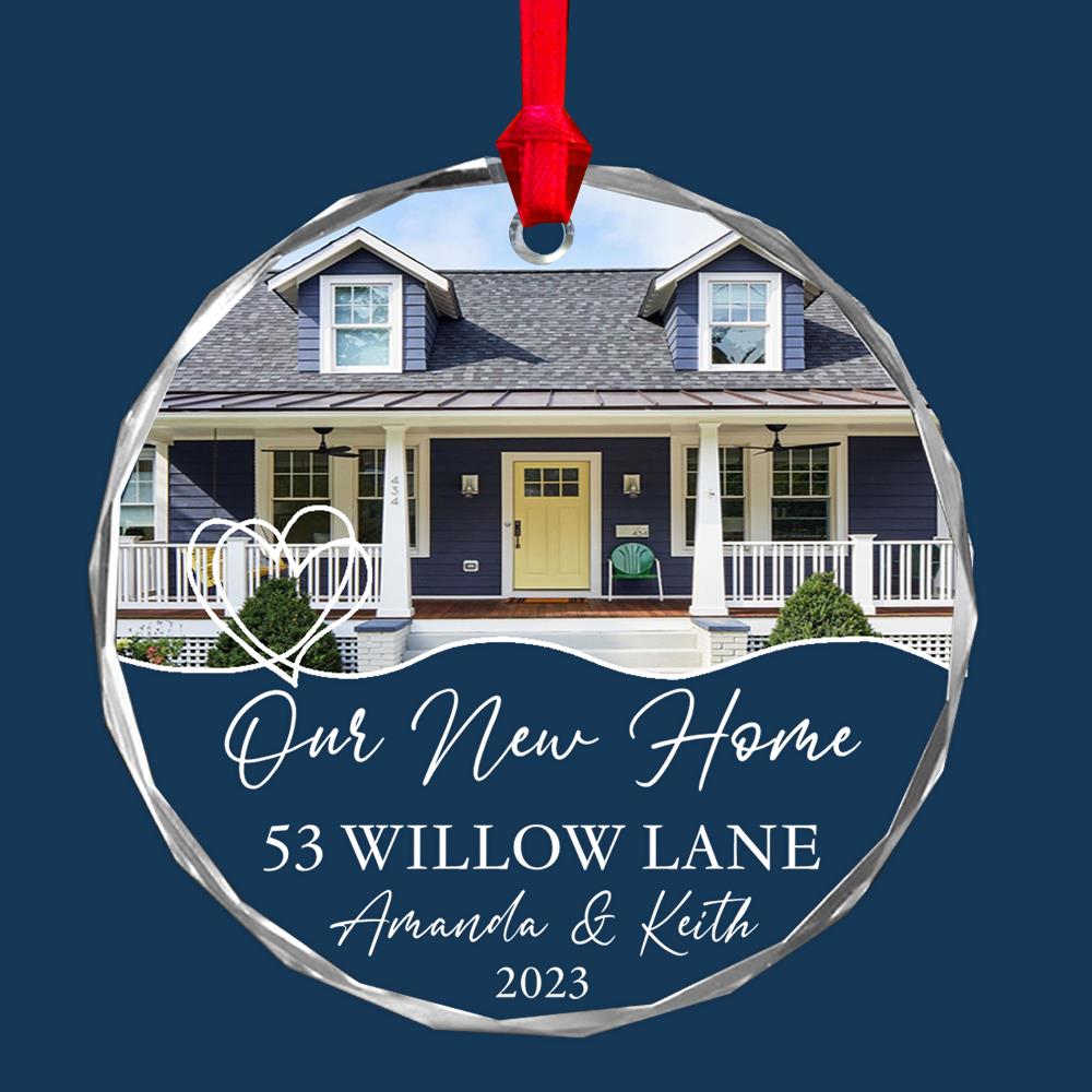 Luxury Ornament New Home Photo, Custom House Address Ornament, Housewarming Gift, Realtor Client Gift, Couples Home Personalized Glass Ornament