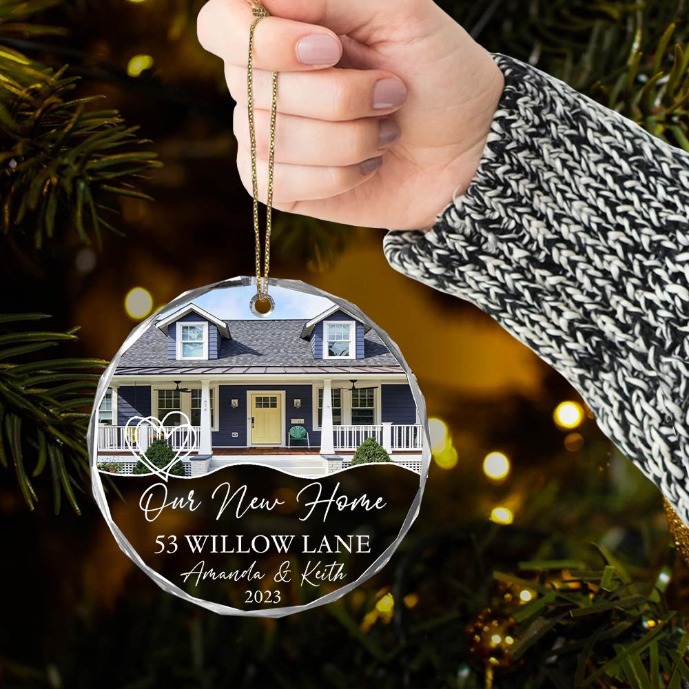 Luxury Ornament New Home Photo, Custom House Address Ornament, Housewarming Gift, Realtor Client Gift, Couples Home Personalized Glass Ornament