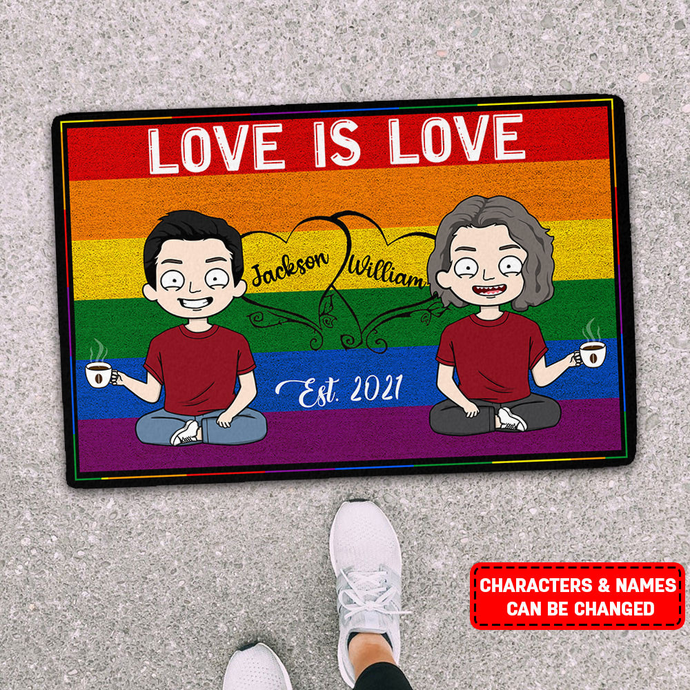 Personalized Love Is Love Rainbow Pride Lgbt Doormat Gift For Couples