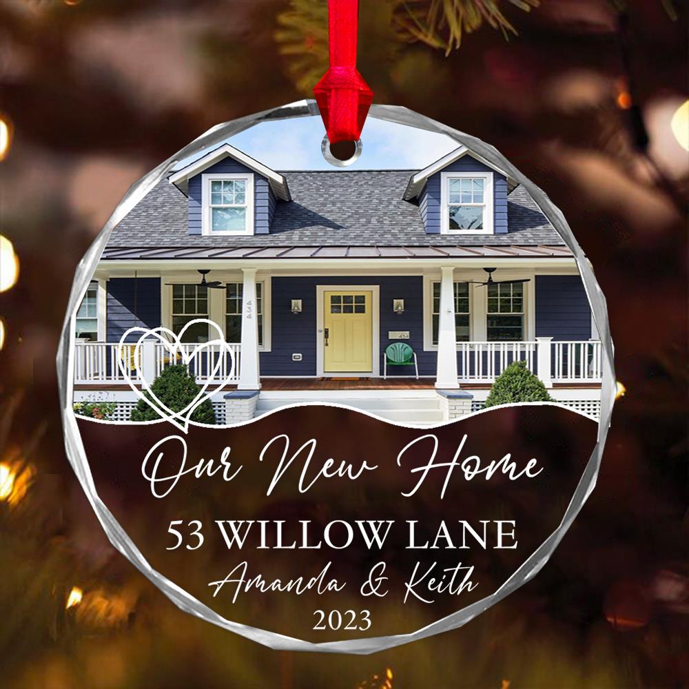 Luxury Ornament New Home Photo, Custom House Address Ornament, Housewarming Gift, Realtor Client Gift, Couples Home Personalized Glass Ornament
