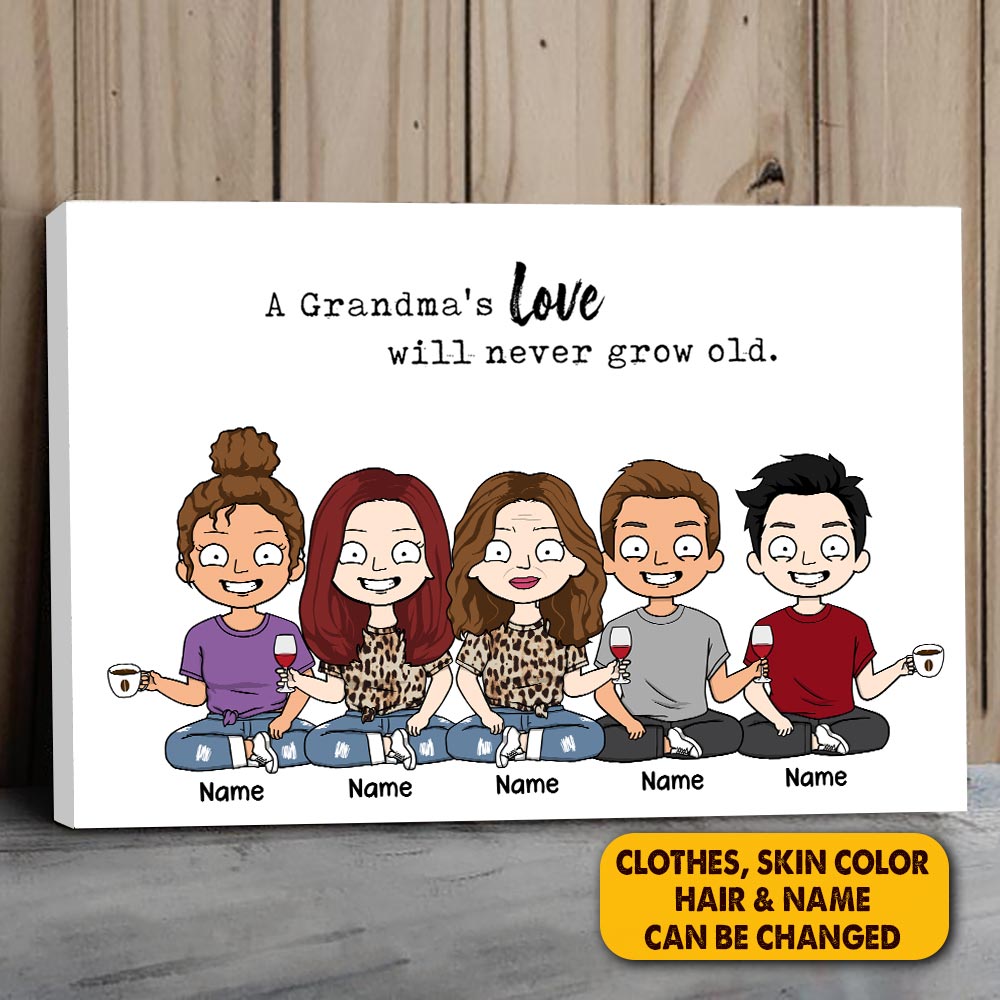 Personalized Canvas Gift For Grandma - Custom Gifts For Grandmas - A Grandmas Love Will Never Grow Old Poster Canvas