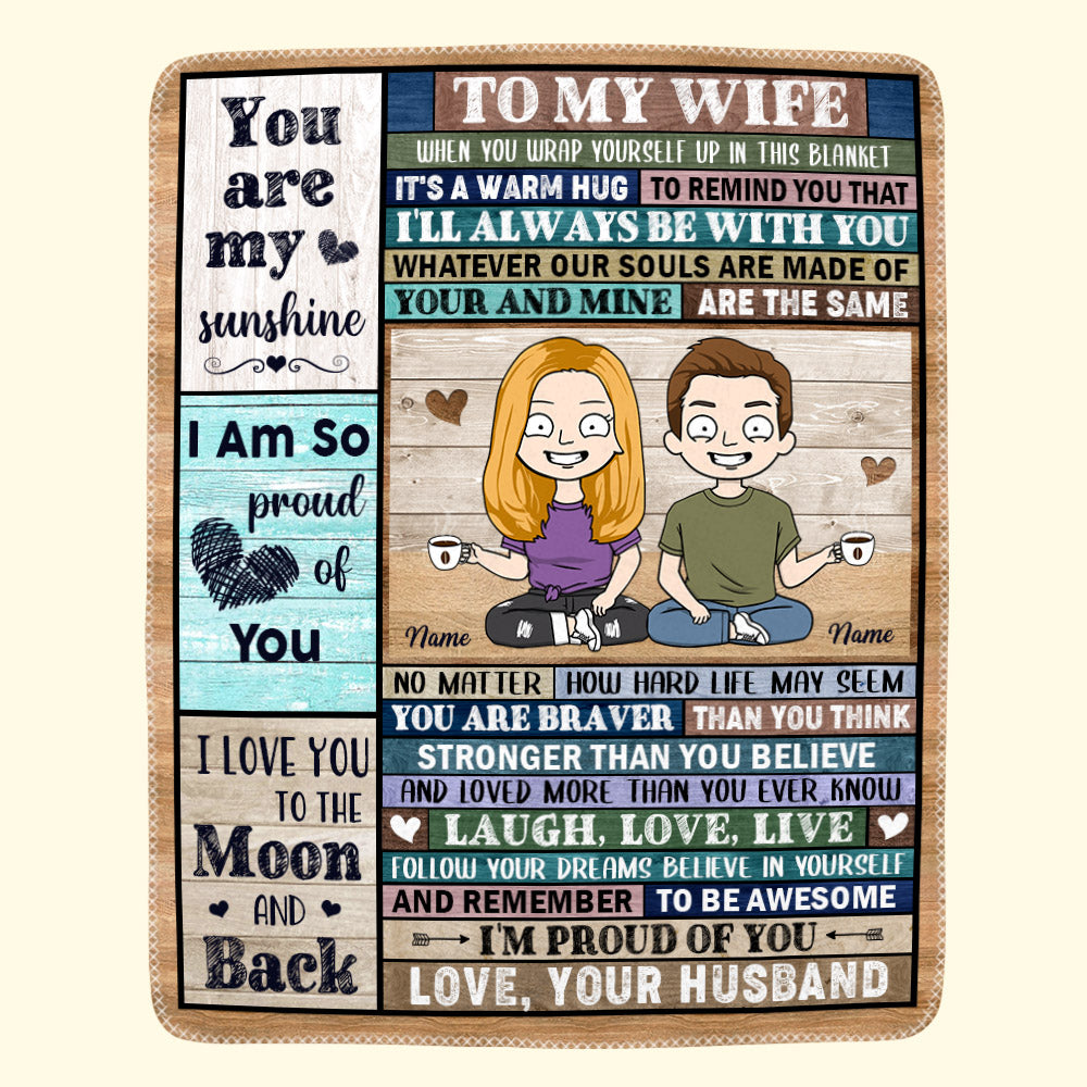 To My Wife When You Wrap Yourself Up In This Blanket Wood Stripe Couple Drink Coffee Custom Blanket For Wife