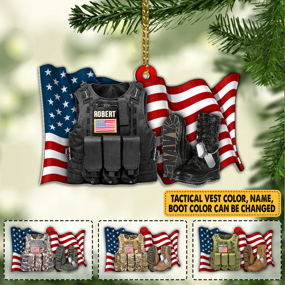 Personalized Ornament Military Military Combat Boots Flag America Custom Ornament Gift Veteran Xmas K1702