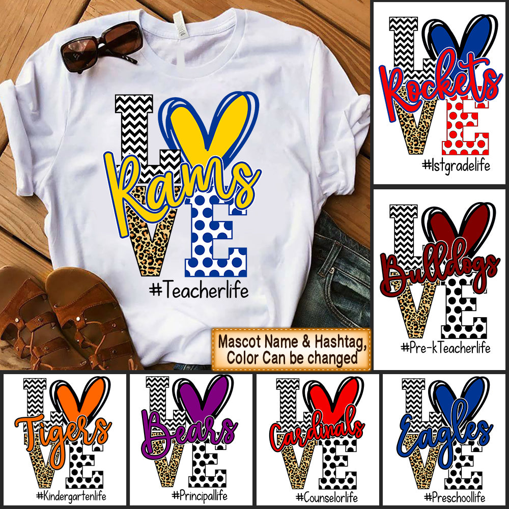 Presonalized Shirt Love Mascot School, School Spirit Custom Hashtags Shirt K1702