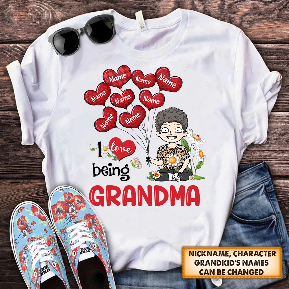 I Love Being Grandma Heart Balloons Personalized Shirt For Grandma,