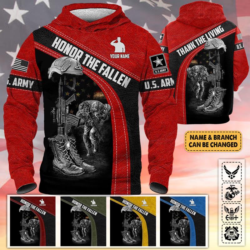 Personalized Name Branch Honor The Fallen Thank The Living All Over Print Shirt For Veteran Veterans Day Memorial Day Gift H2511
