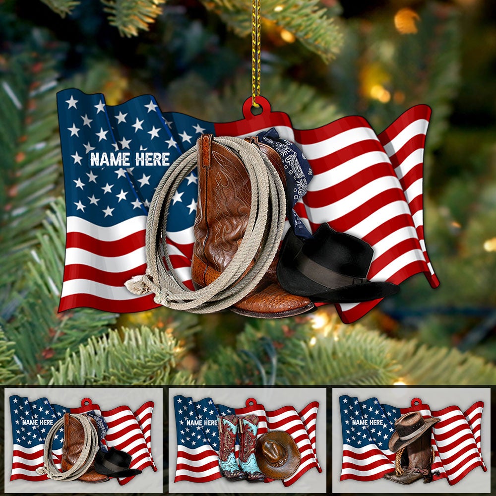 American Cowgirl Boots And Hat Personalized Ornament Gift For Cowgirl Horse Lovers