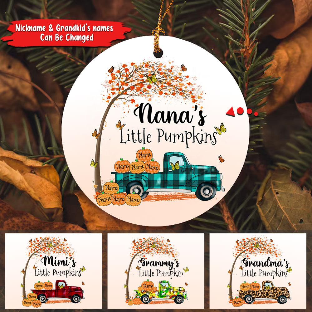 Nana's Little Pumpkins Truck Autumn Ornament Tree, Funny Grandma Nana Halloween Ornament, Nana With Grandkids Name Ornament.