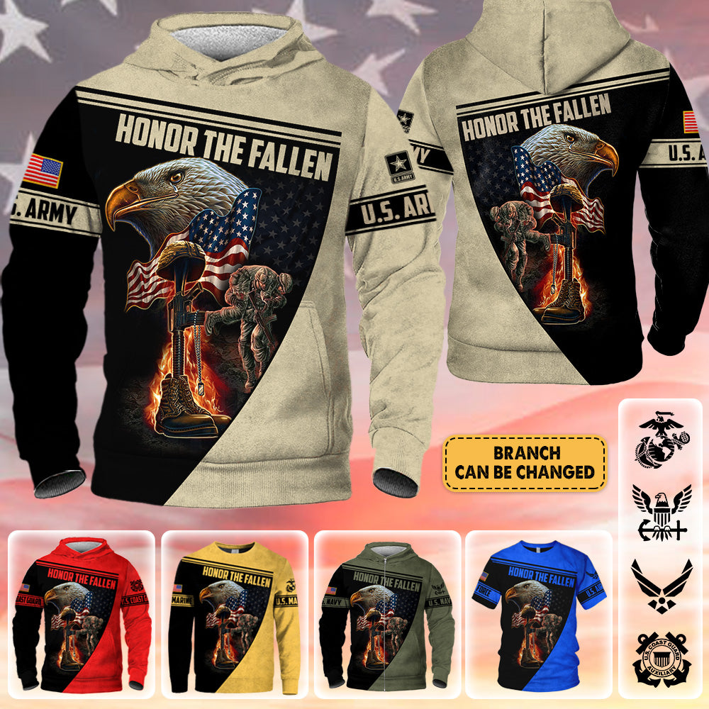 Personalized Shirt Honor The Fallen Boots Rifle Helmet Bald Eagle All Over Print Shirt For Veteran Veterans Day Gift H2511