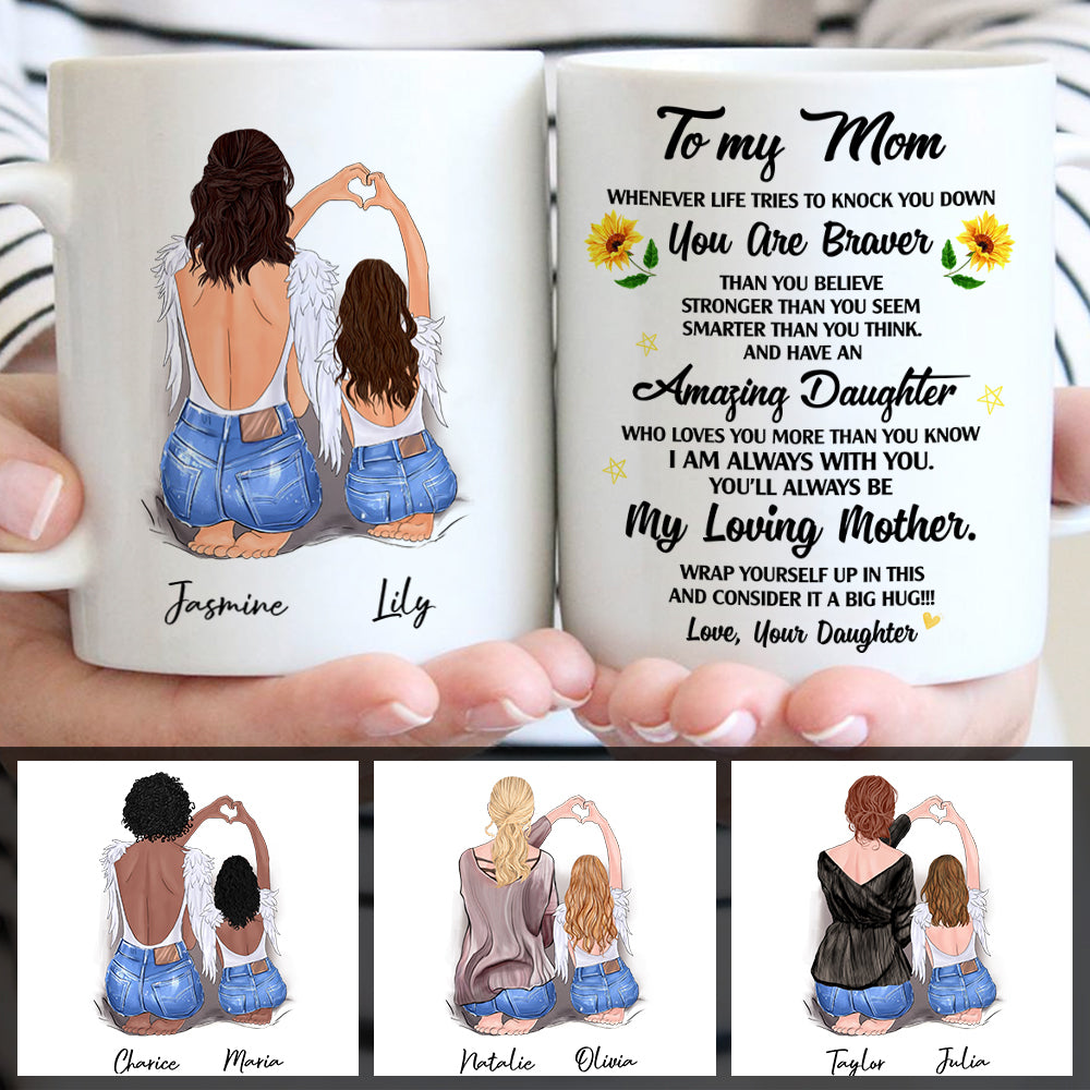 Personalized To My Mom Whenever Life Tries To Knock You Down Mug, Gift For Mom From Daughter
