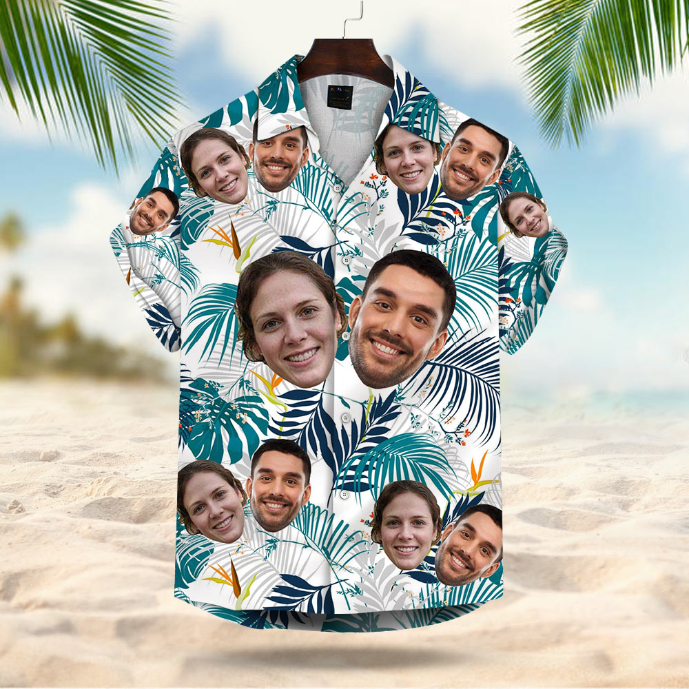 Custom Face Leaves & Flowers Pattern Hawaiian Shirt For Men For Her Gift For Valentine’s Day