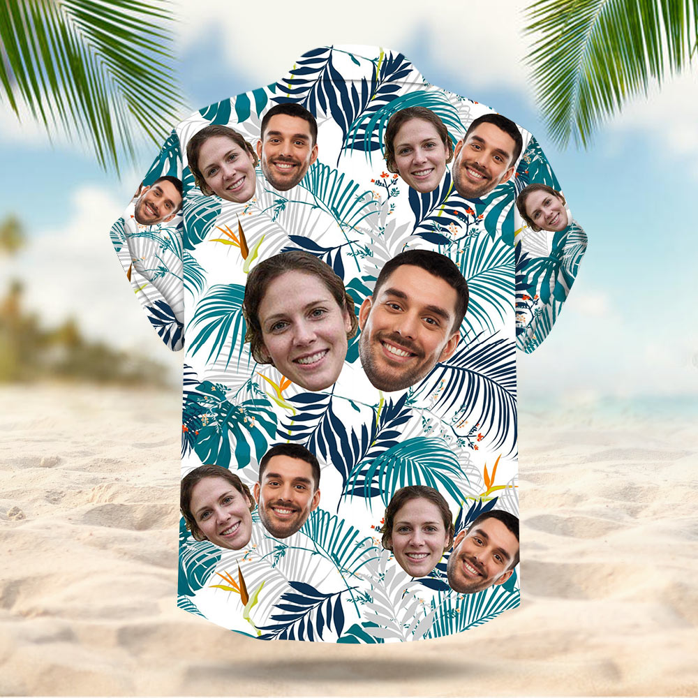 Custom Face Leaves & Flowers Pattern Hawaiian Shirt For Men For Her Gift For Valentine’s Day
