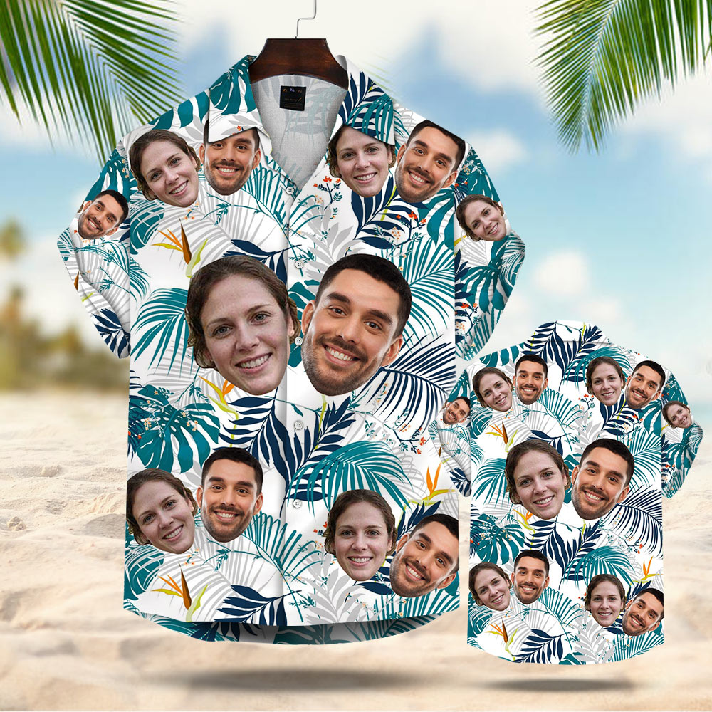 Custom Face Leaves & Flowers Pattern Hawaiian Shirt For Men For Her Gift For Valentine’s Day