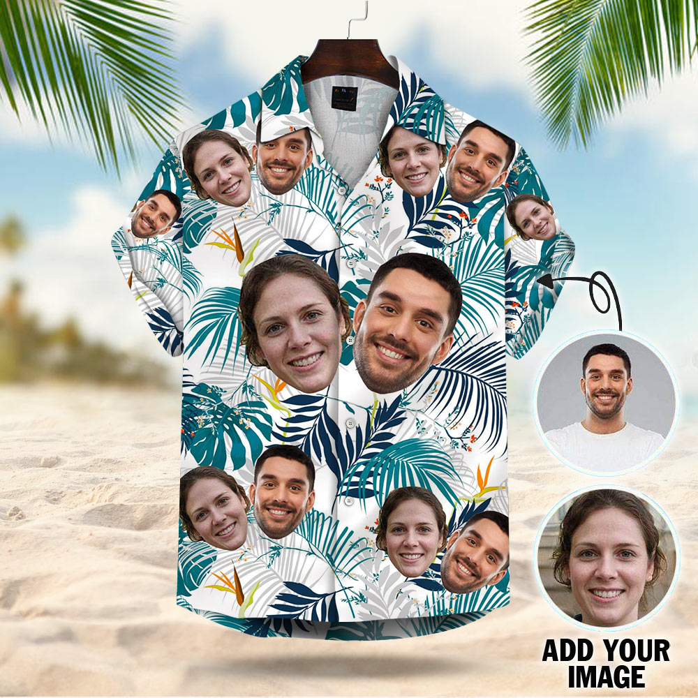 Custom Face Leaves & Flowers Pattern Hawaiian Shirt For Men For Her Gift For Valentine’s Day