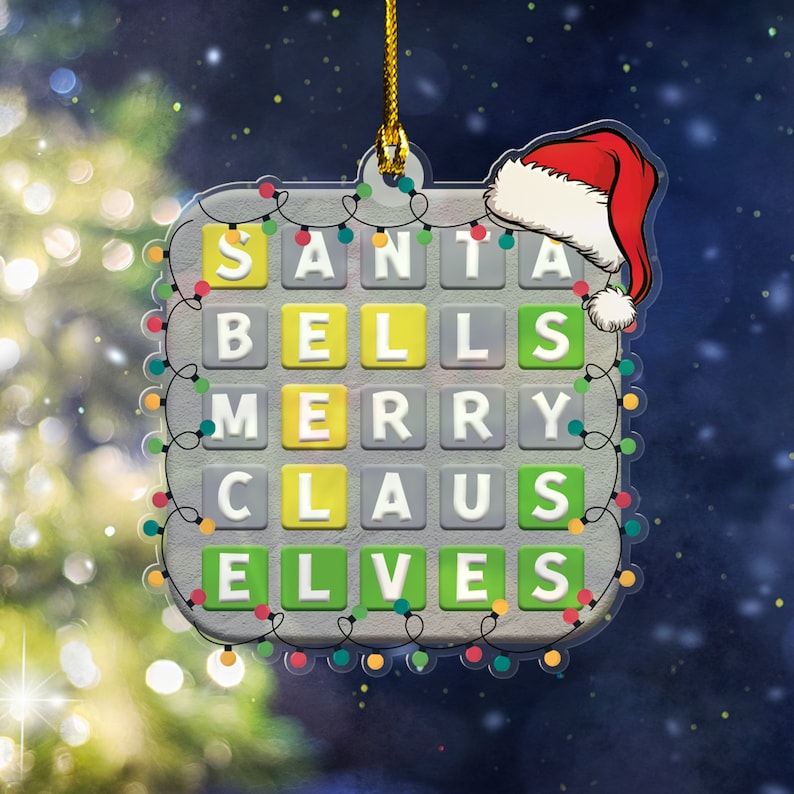 Wordle Acrylic Ornament, Wordle 2D Christmas Gift, Funny Wordle Lover Gift 2024, Wordle Puzzle Board Ornament, Wordle Gift For Mom Dad