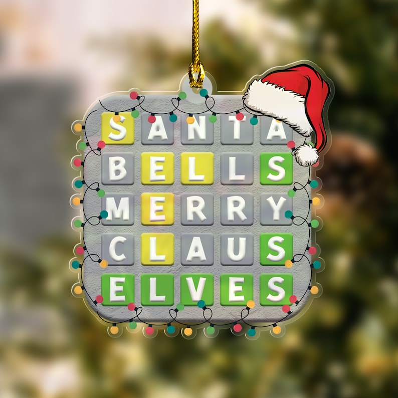 Wordle Acrylic Ornament, Wordle 2D Christmas Gift, Funny Wordle Lover Gift 2024, Wordle Puzzle Board Ornament, Wordle Gift For Mom Dad