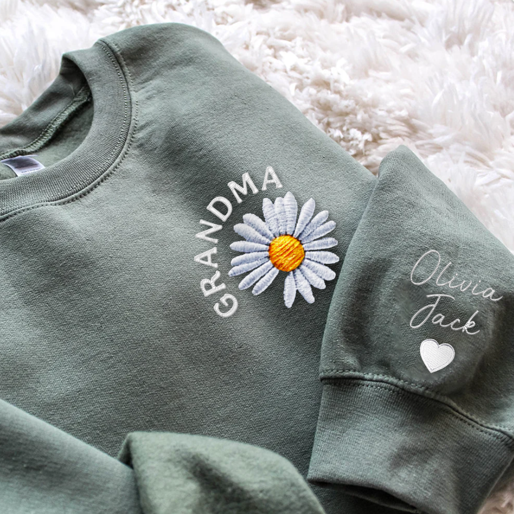 Nana Daisy And Grandkids Crewneck Birthday Gift For Family Embroidered Sweatshirt