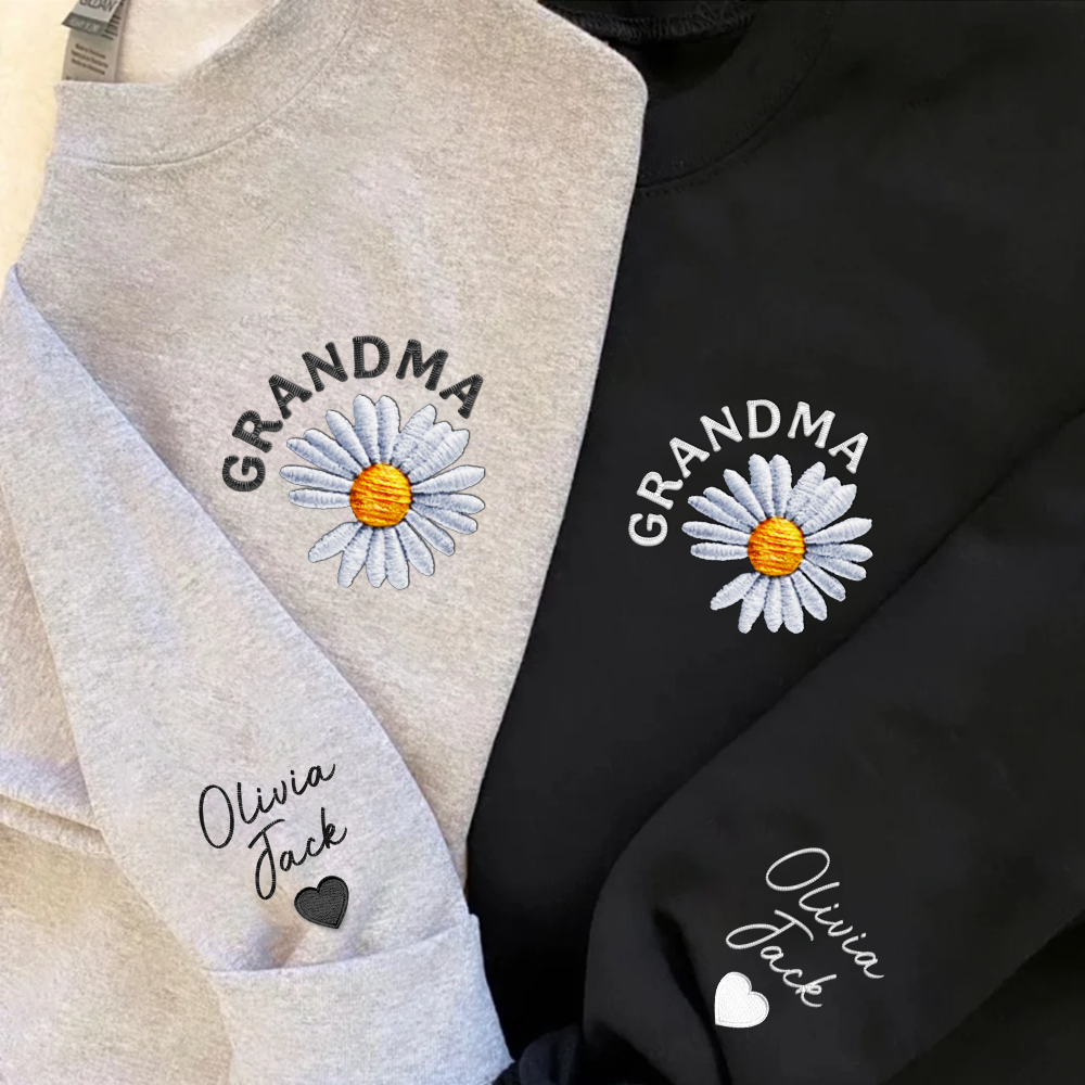 Nana Daisy And Grandkids Crewneck Birthday Gift For Family Embroidered Sweatshirt