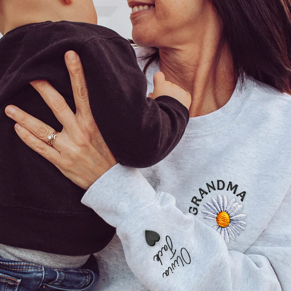Nana Daisy And Grandkids Crewneck Birthday Gift For Family Embroidered Sweatshirt