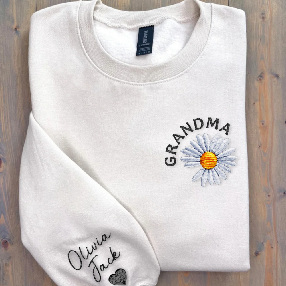 Nana Daisy And Grandkids Crewneck Birthday Gift For Family Embroidered Sweatshirt