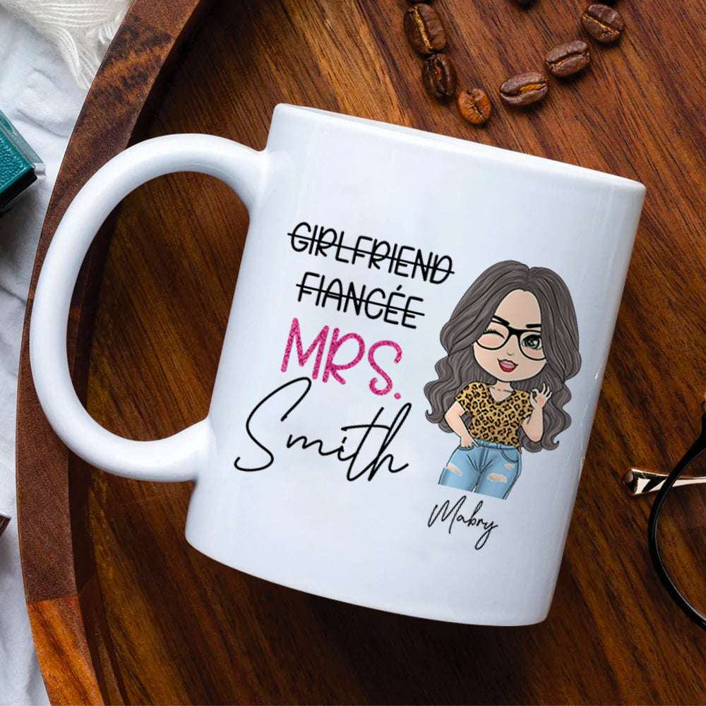 Custom Mrs Last Name Engagement Mug For Honeymoon