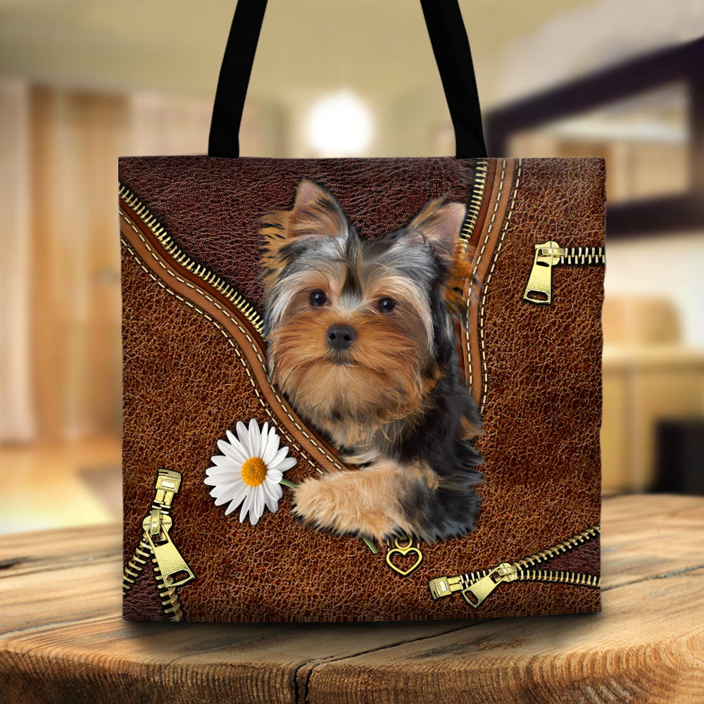 Yorkshire Terrier Tote Bag - Tote Bag Printed Leather Pattern - Tote Bag For Dog Mom - Tote Bag Gift For Yorkshire Terrier Lovers