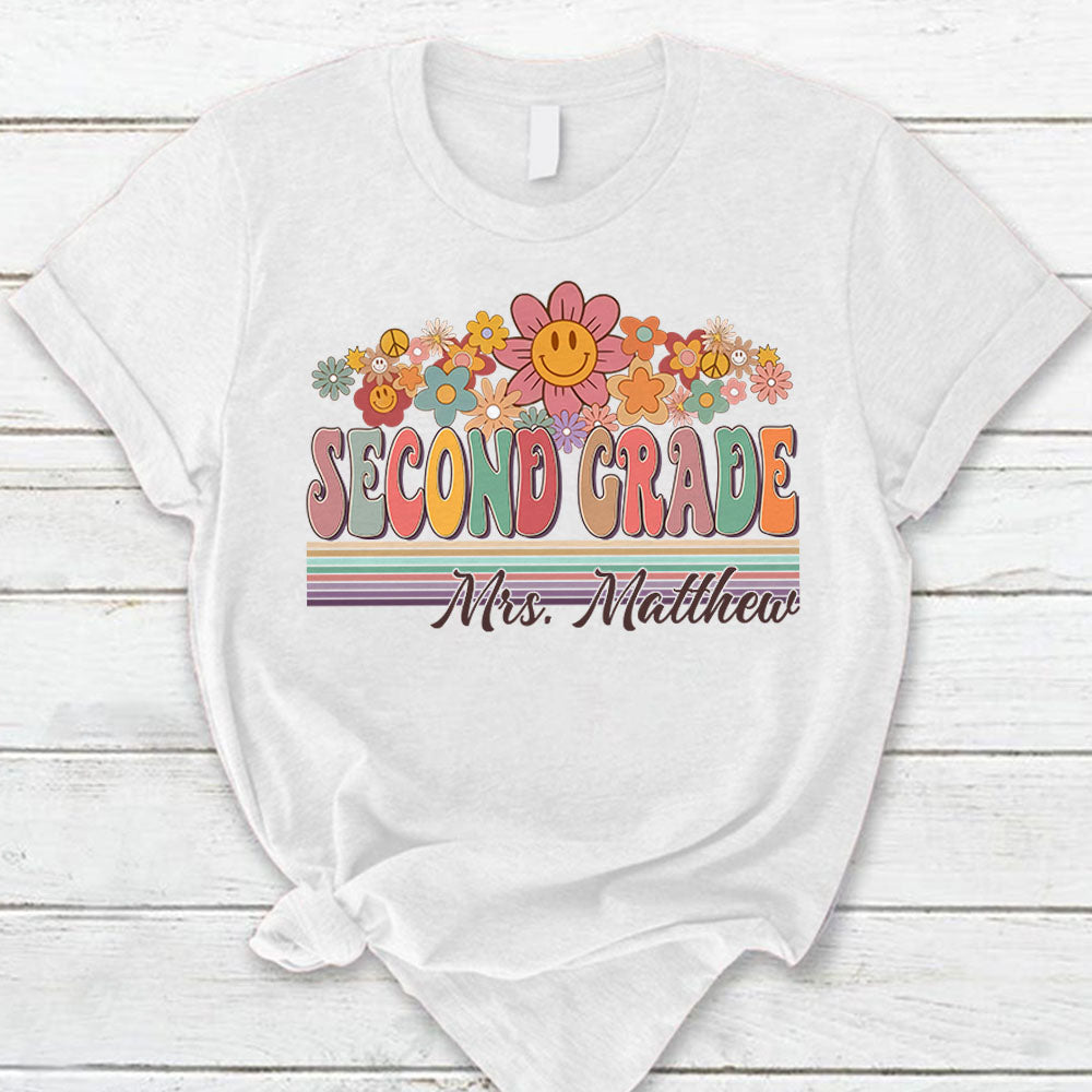 Personalized Shirt Groovy Back To School,Retro Second Grade Designs Shirt, Floral Hippie First Day Of School Shirt Hk10