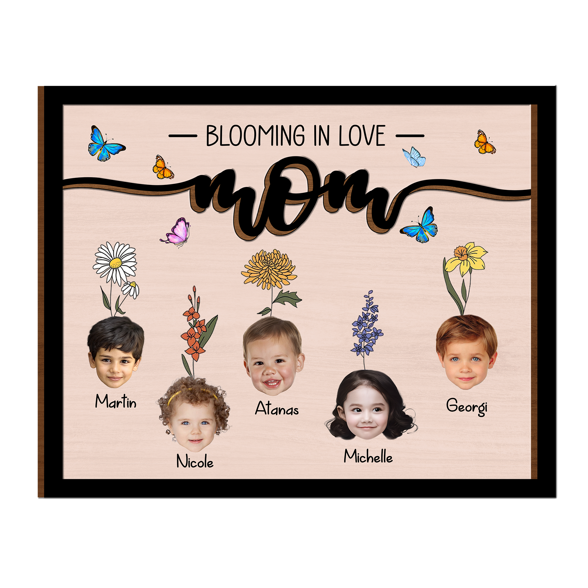 Mom Grandma Blooming In Love - Personalized Photo 2 Layered Wooden Art