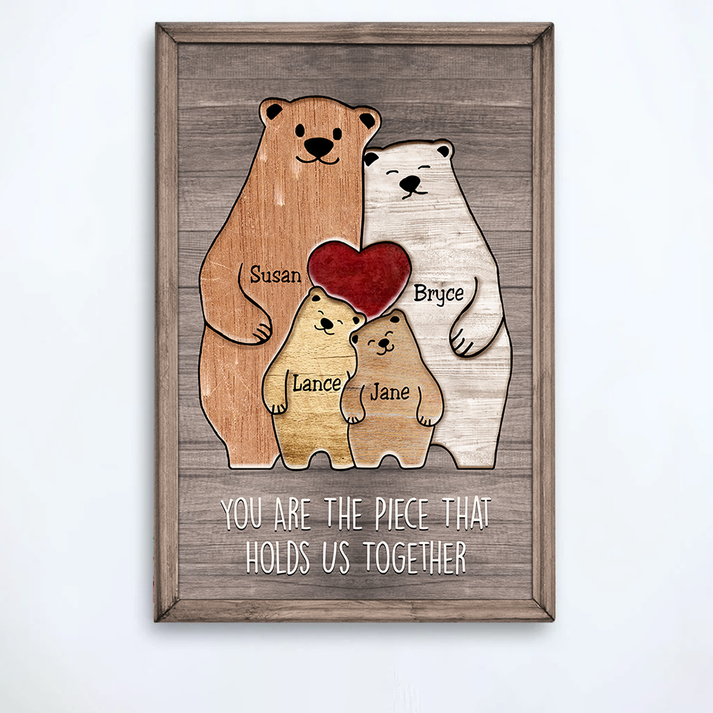 Puzzle Canvas Mom You Are The Piece That Holds Us Together - Family Bears - Personalized Canvas Gift For Mother - Mother's Day Gift For Her