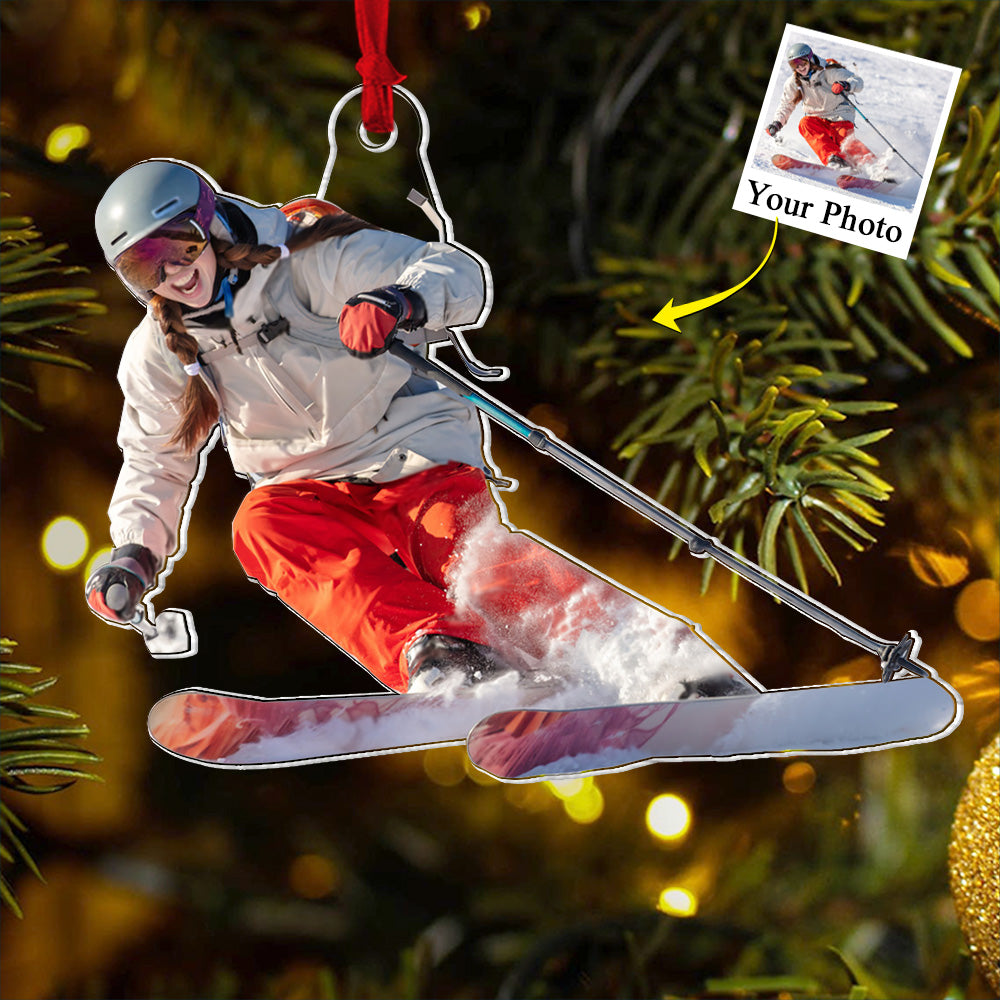 Custom Photo Acrylic Ornament Gift For Skiing Lovers - Personalized Upload Photo Acrylic Ornament For Jiu Skiing Club