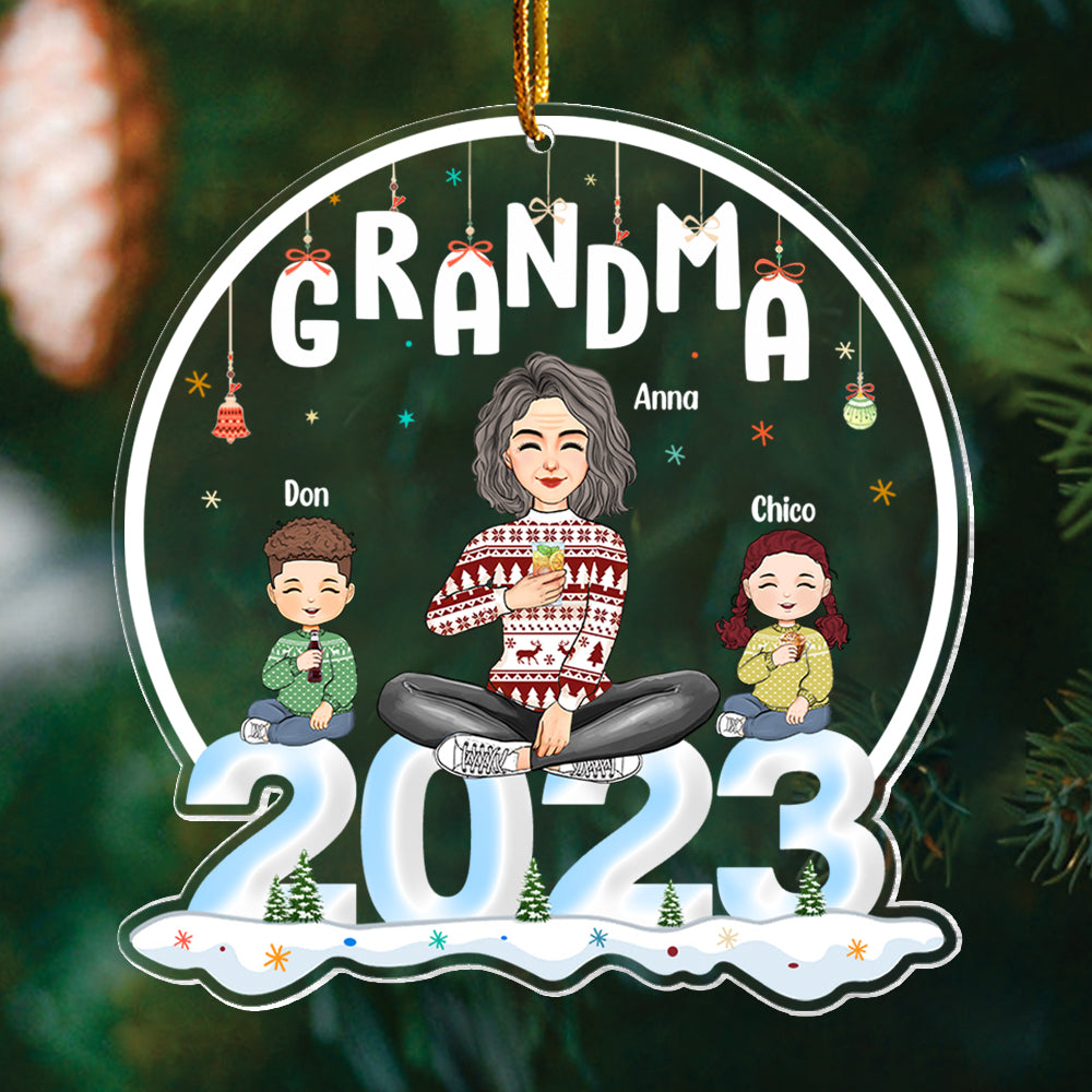 Grandma With Grandkids Personalized Christmas Acrylic Ornament