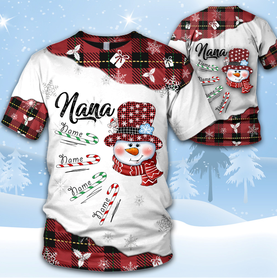 Personalized Grandma Snowman Christmas Shirt Custom With Grandkids All Over Print Shirt For Grandma Nana Gigi