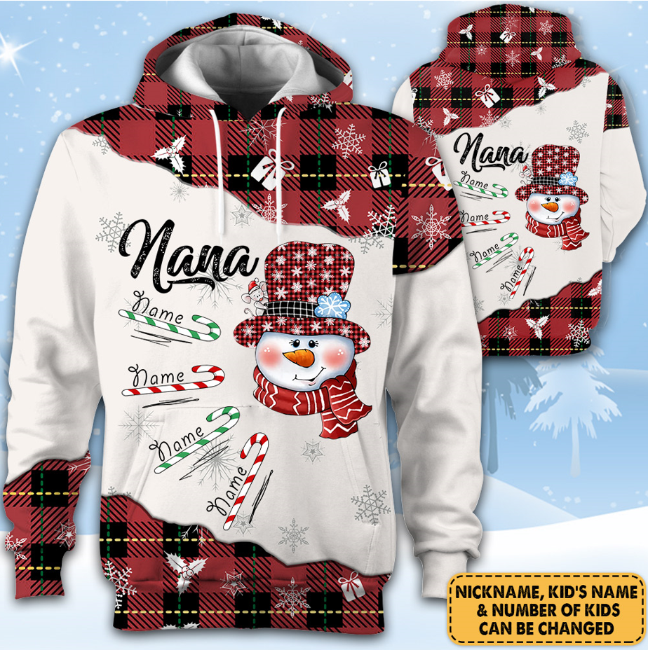 Personalized Grandma Snowman Christmas Shirt Custom With Grandkids All Over Print Shirt For Grandma Nana Gigi