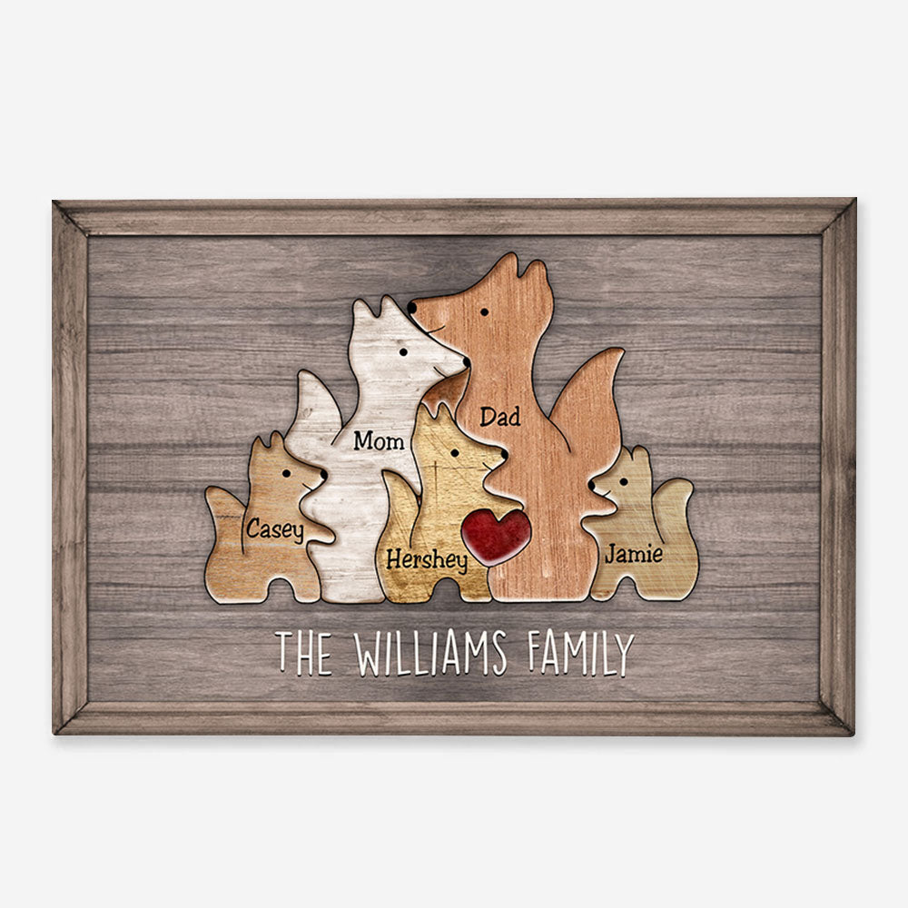 Puzzle Canvas Family Fox Personalized Canvas Print Gift For Mom, Grandma