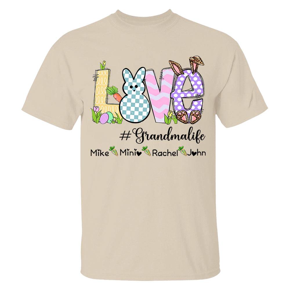 Personalized Love Grandma Life Bunny Easter T-Shirt, Custom Grandma Shirt, Retro Easter Bunny And Carrot Kids