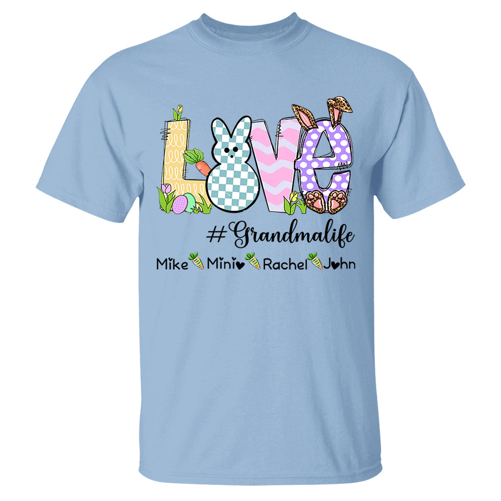 Personalized Love Grandma Life Bunny Easter T-Shirt, Custom Grandma Shirt, Retro Easter Bunny And Carrot Kids