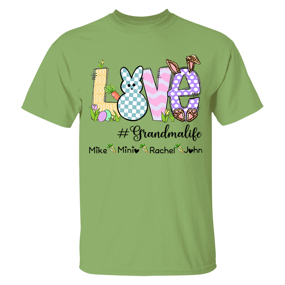 Personalized Love Grandma Life Bunny Easter T-Shirt, Custom Grandma Shirt, Retro Easter Bunny And Carrot Kids