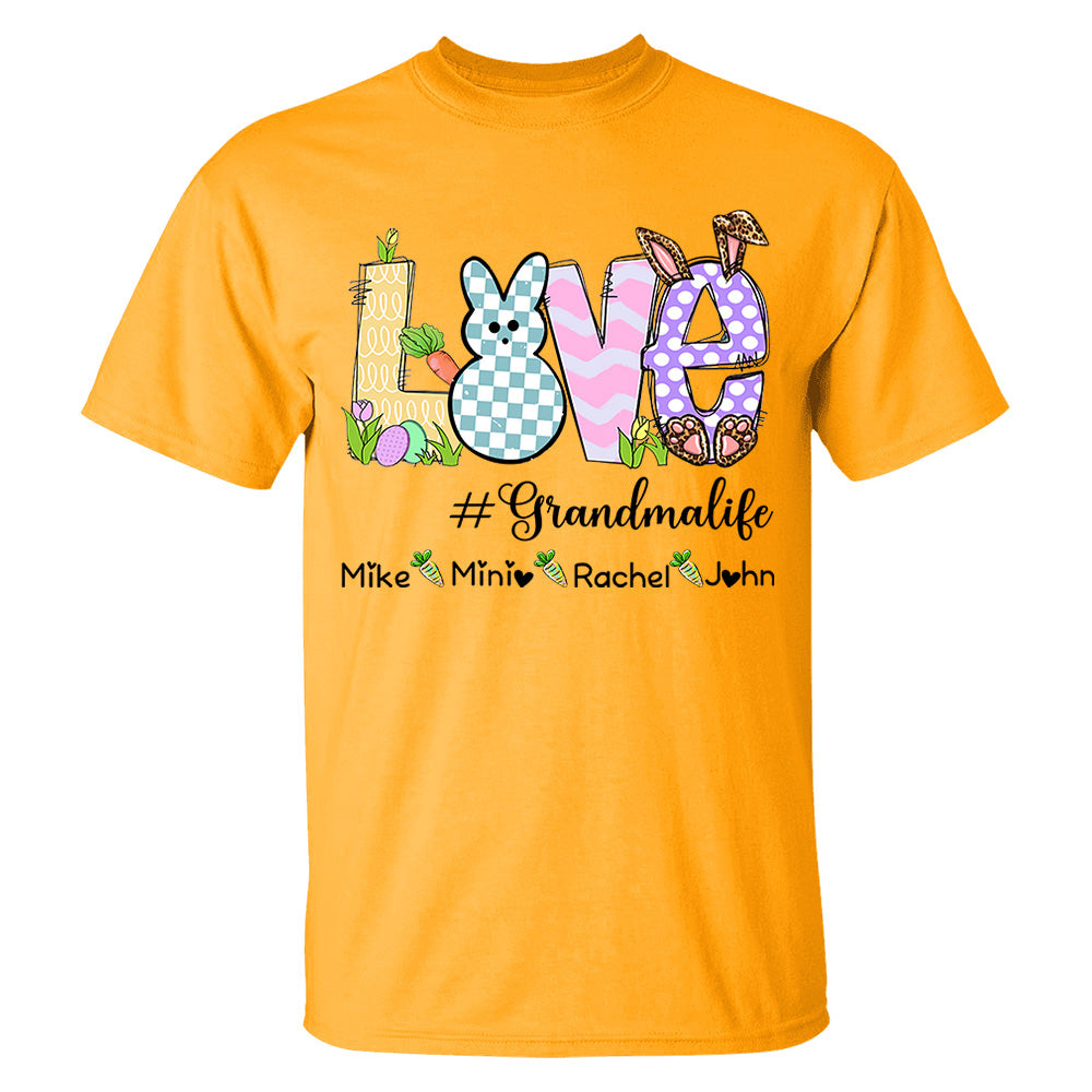 Personalized Love Grandma Life Bunny Easter T-Shirt, Custom Grandma Shirt, Retro Easter Bunny And Carrot Kids