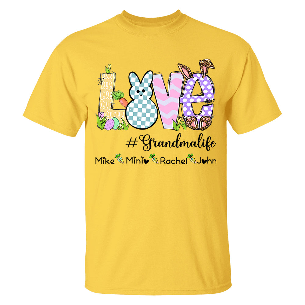 Personalized Love Grandma Life Bunny Easter T-Shirt, Custom Grandma Shirt, Retro Easter Bunny And Carrot Kids