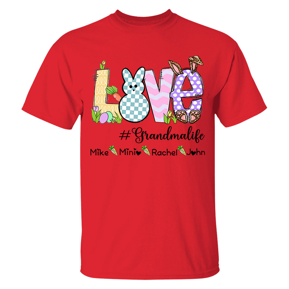 Personalized Love Grandma Life Bunny Easter T-Shirt, Custom Grandma Shirt, Retro Easter Bunny And Carrot Kids