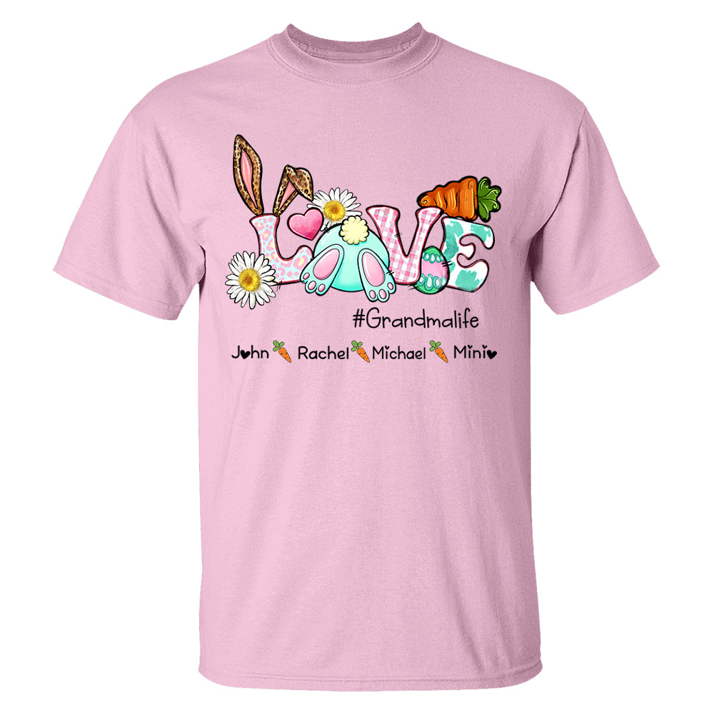 Love Easter Bunny Grandmalife Shirt, Easter Day Custom Shirt, Easter Bunny Shirt With Kids Name